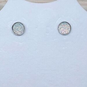 DRUZY IRIDESCENT AGATE  12mm PIERCED STAINLESS STEEL EARRINGS GIFT BOX INCLUDED